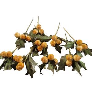 Lot of 10 Vintage Zim's Milinery Tan Beige Berry Picks with Leaves